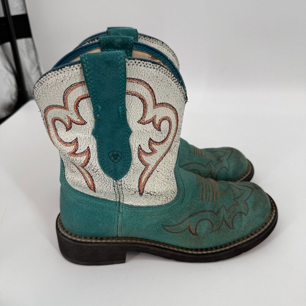 Ariat Boots Fat Baby Heritage Western Harmony Teal White Y2k Vintage Rodeo Sz 9B - Picture 5 of 11